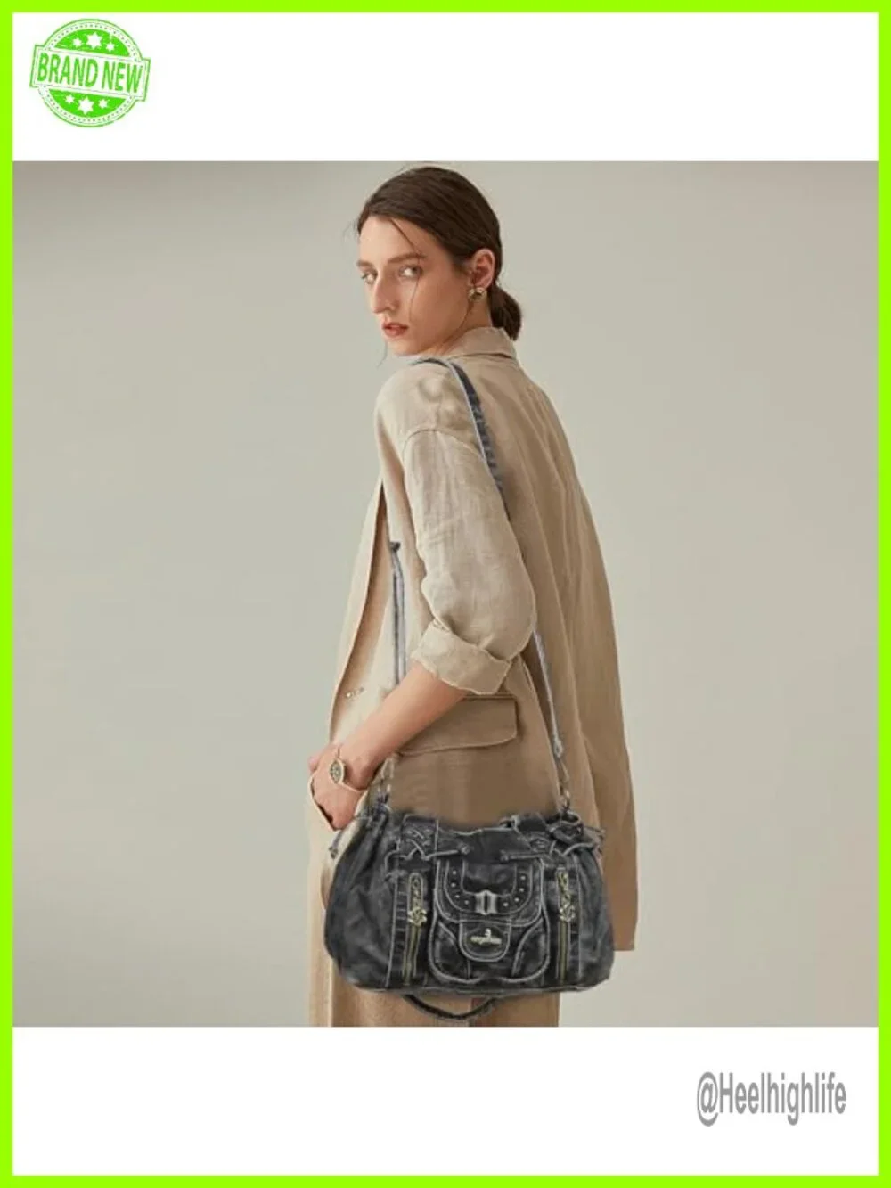 Small Hobo Bag Retro Washed Leather Shoulder Handbag Roomy Top Handles With